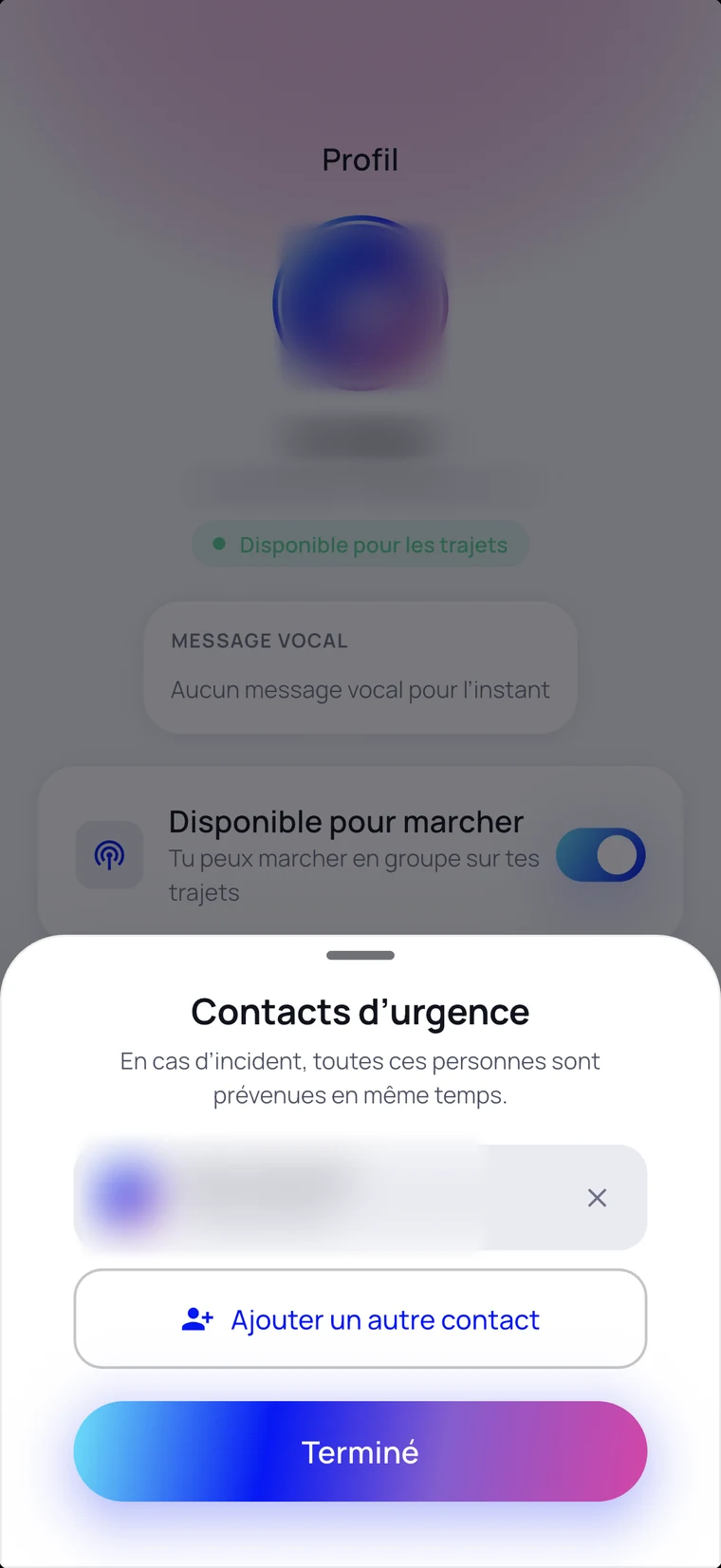 Saisie manuelle des contacts d’urgence