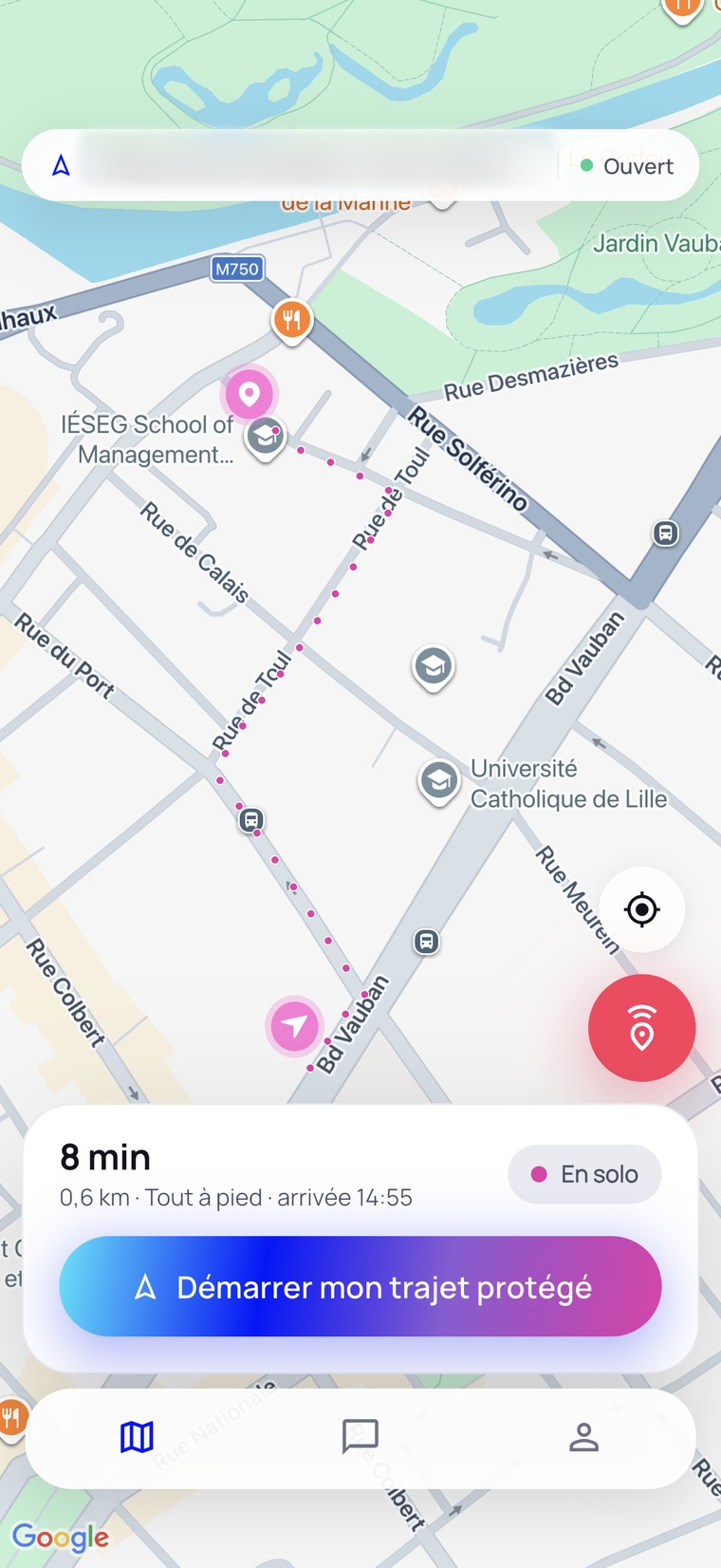 Carte et trajet dans la nouvelle application Charlotte